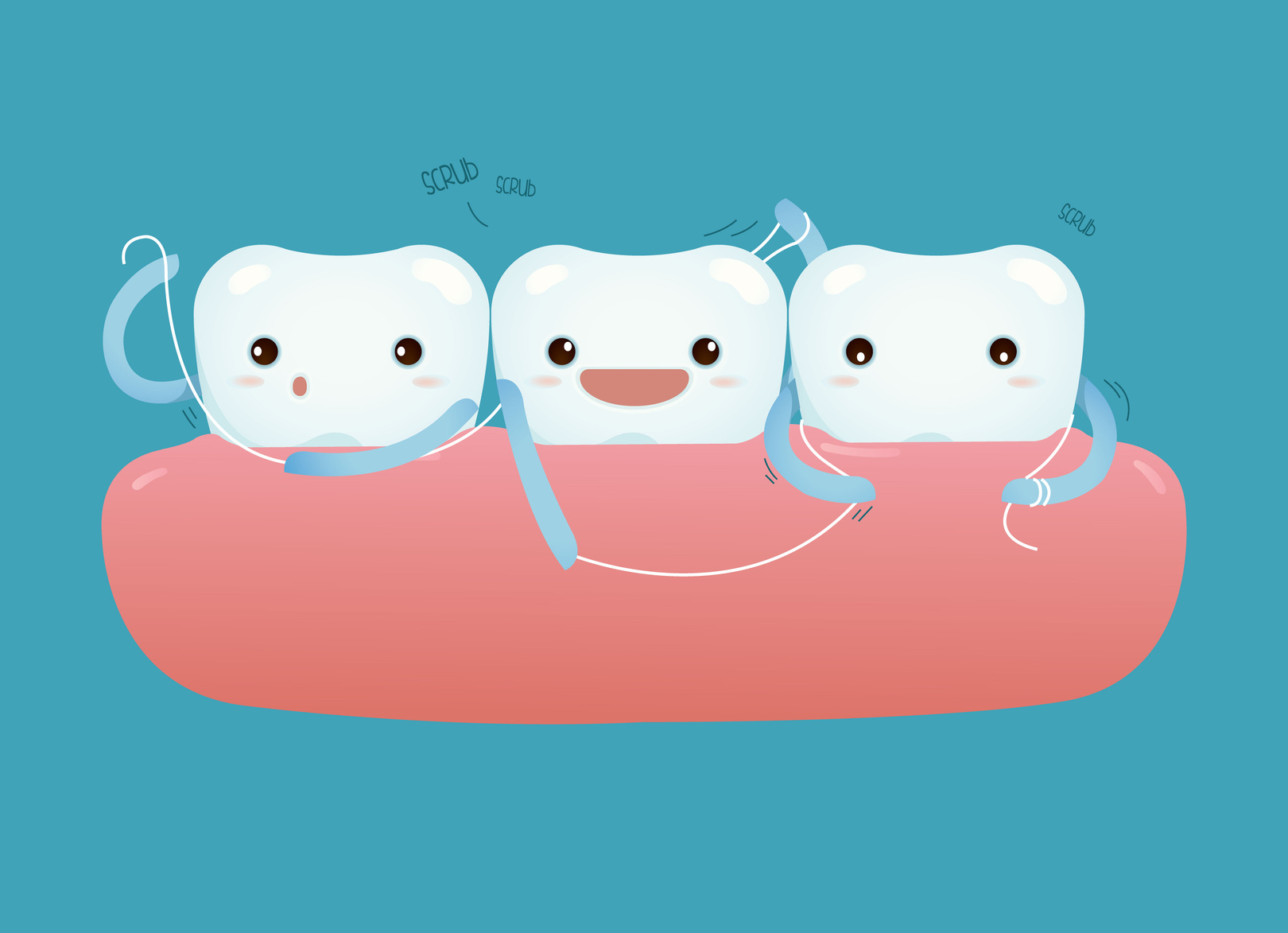 Teeth with dental floss for healthcare